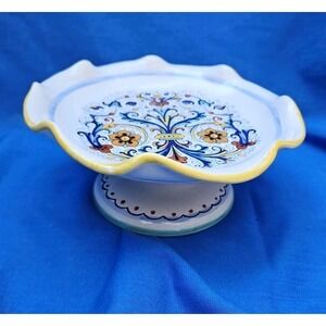 Deruta Italian Pottery Pedestal‎ Serving Plate Bon-Bon Dish 8.5" Firenze Ricco